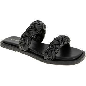 NEW BCBGeneration Tanaka Leather Chainlink Braided Flat Sandals Black Women's 7M